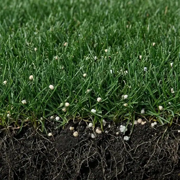 Semi di erba in crescita con radici visibili nel terreno.