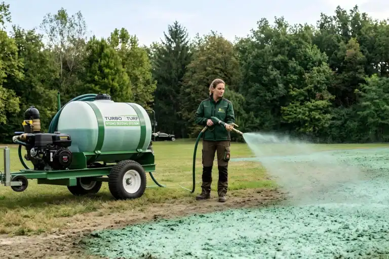 Donna che utilizza attrezzature di disinfezione in un'area verde.