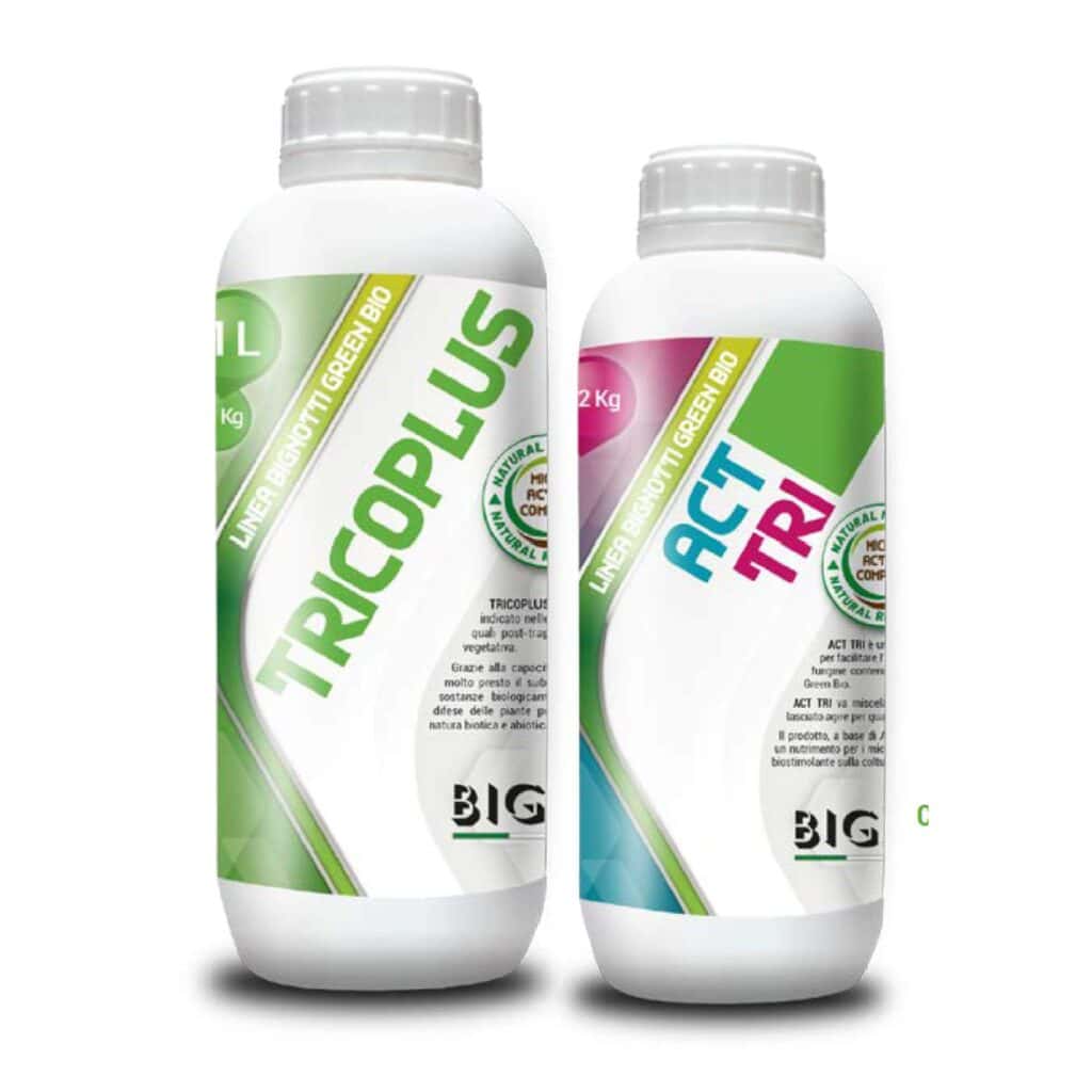 Integratori biologici Tricplus e Act Tri per la salute delle piante.
